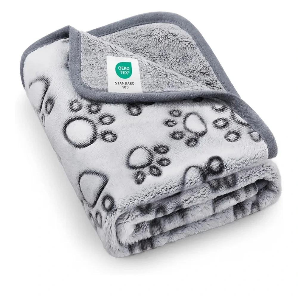 Tinioey Gray Dog Blanket with Paw Prints